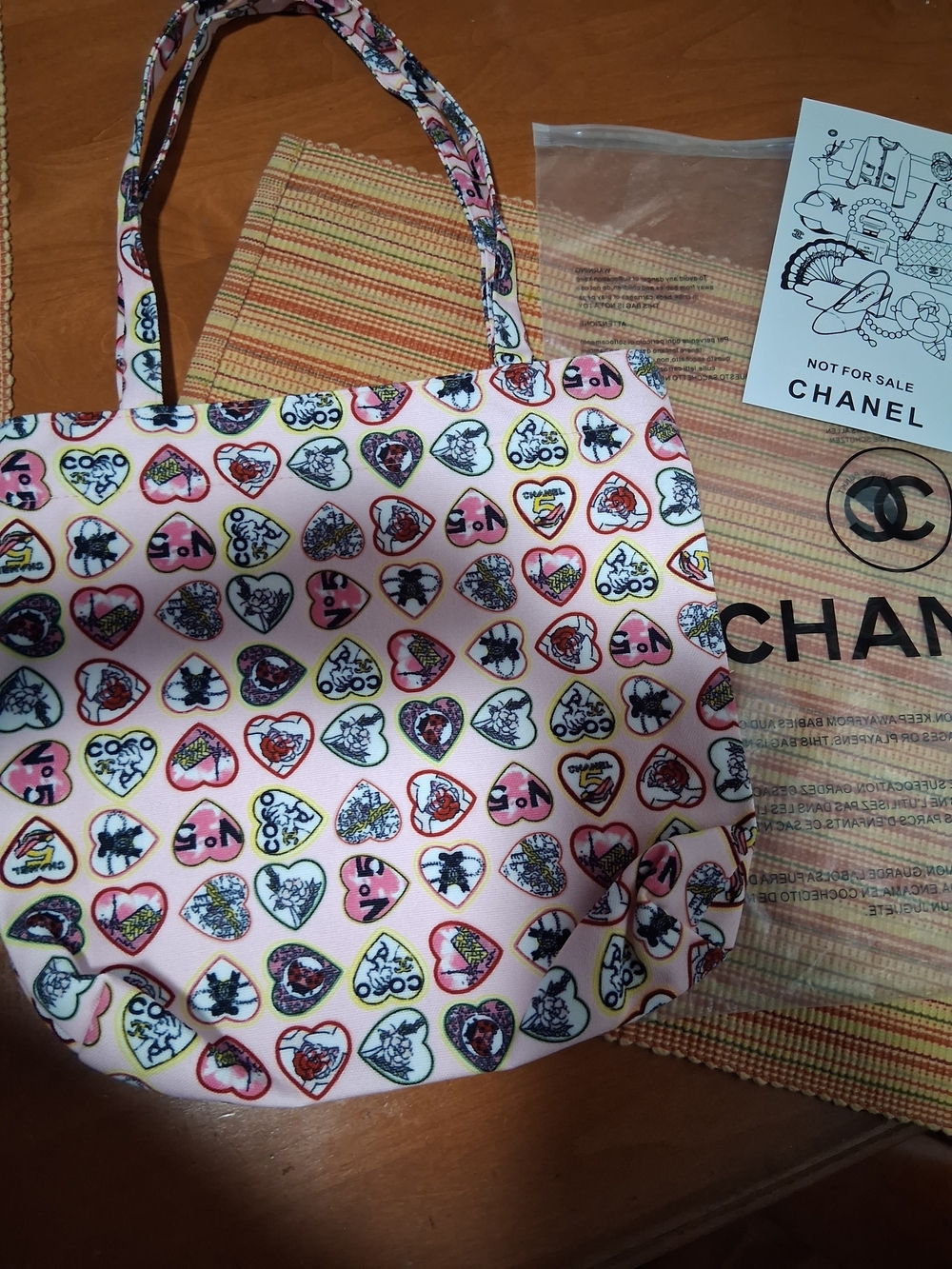 CHANEL GWP Pink Multicolor Heart-Print Tote